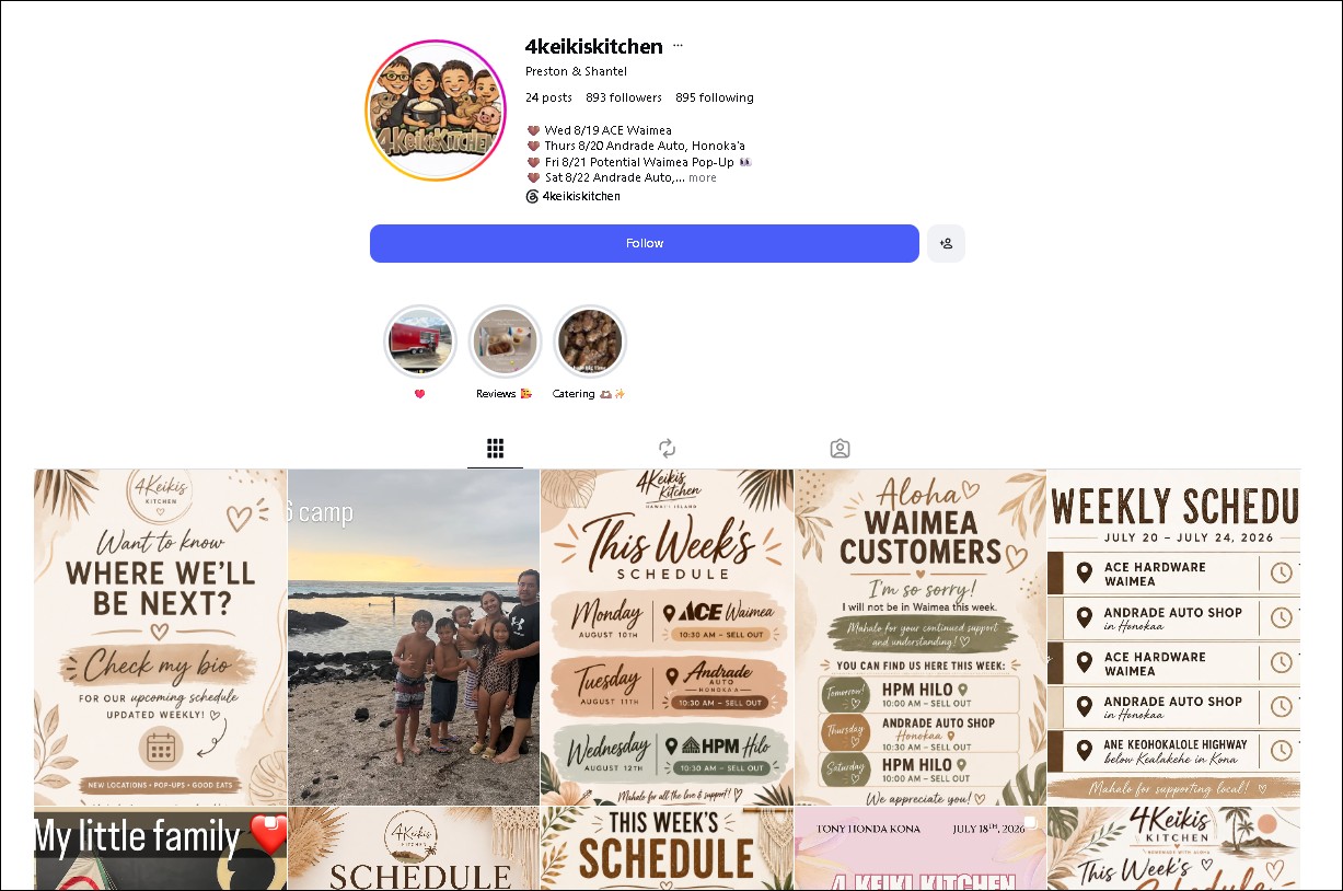 4 Keiki's Kitchen Instagram - family bake stand near Waimea